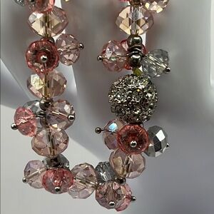 Pink Crystal Rhinestone Stretch Bracelet | Silver Pave Disco Ball Beaded